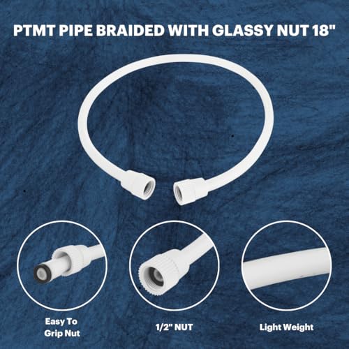 Image of Johnson 4-Pack 18 inch PTMT Braided Pipe with Glassy Nut, Polytrimethylene Terephthalate, Star White, Corrosion-Resistant, Anti-Scaling, High-Temperature Resistant, Durable Plumbing Connection Solution