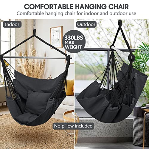 Gocvo Hammock Chair Hanging Rope Swing - Hanging Chair For Bedroom, Patio, Indoor, Outdoor, Hammock Swing Sturdy Steel Spreader Bar With Anti-Slip Rings(Cushions And Pillows Not Include, Dark Grey) #TOP1