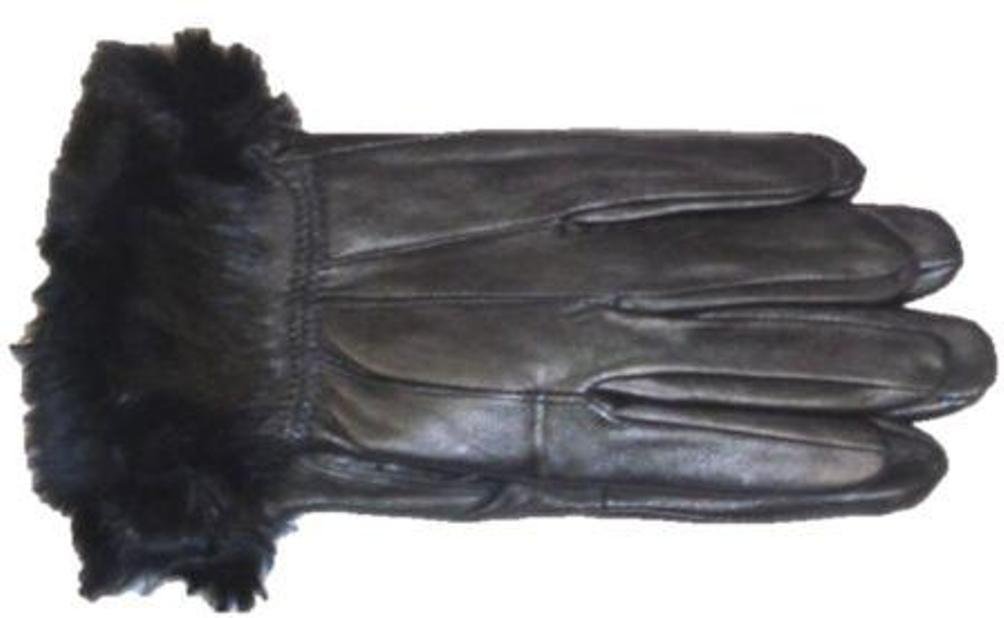 Black Leather Polyester Thinsulate Lined Gloves with Rabbit Fur Size Medium