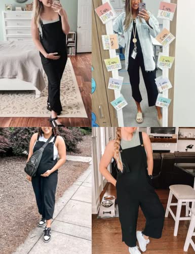 Puwei Womens Cotton Adjustable Bib Overalls Casual Wide Leg Baggy Jumpsuit With Pockets(2209-Black-S) #TOP1