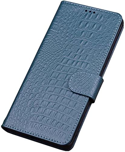 Étui en cuir véritable crocodile pour iPhone SE 2022 clapet haut de gamme cyan
