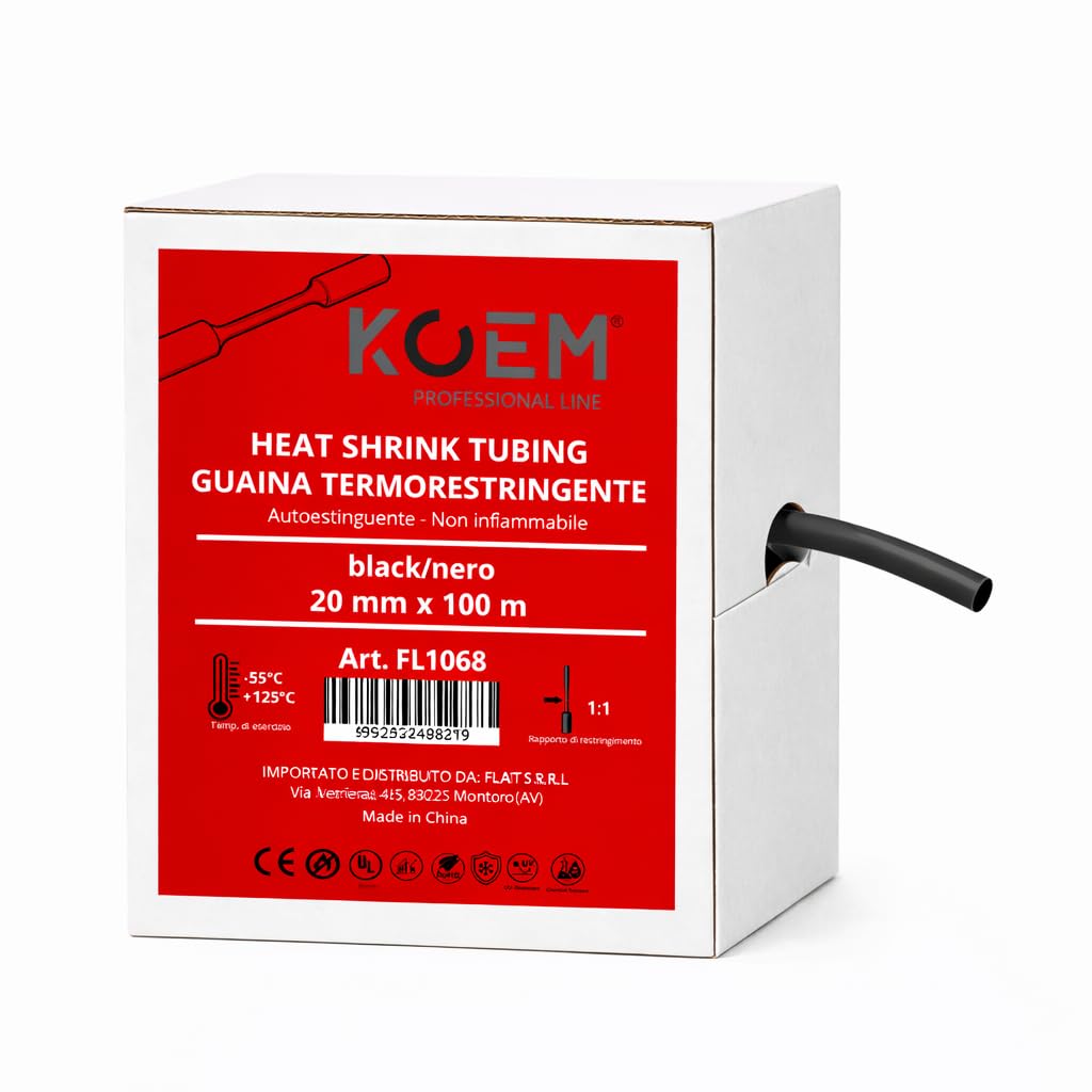 Schrumpfschlauch, Übersetzung 2:1, hohe Zugfestigkeit, wasserdicht, für Elektro- und Automobilverdrahtung (schwarz, Ø20 mm x 100 m)