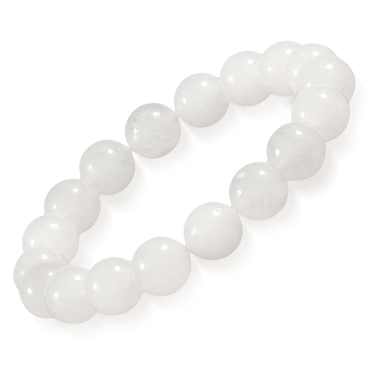 Weißen Achat Armband Echtes Naturstein Armband für Damen Herren, 10mm Verstellbare Natürliche Edelstein Heilsteine Perlenarmband Chakra Yoga Armband, Bringt Glück, Reichtum und Wohlstand