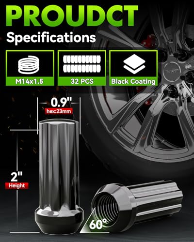 EZISOE 32 Pcs M14x1.5 Lug Nuts, Closed End Duplex XL Spline Lug Nuts for Aftermarket Wheels Wheel Lug Nut,Bonus 1 Spline Tool/Key for Installation and Removal