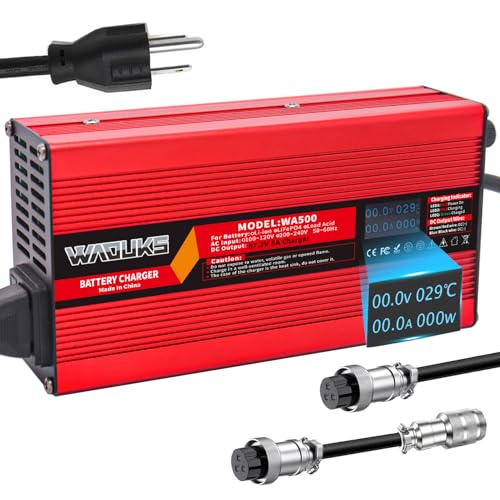 67.2V 5A Li-ion Battery Smart Charger Red Aluminum Case with Cooling Fan Used for 16S 60V 15Ah 20Ah 25Ah 30Ah 40Ah 50Ah 60Ah Li-ion Battery with OLED Display