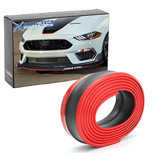 Xotic Tech Car Bumper Protector, 1 x 8ft Rubber Front Bumper Lip Spoiler Splitter Chin Trim, Universal Black Red