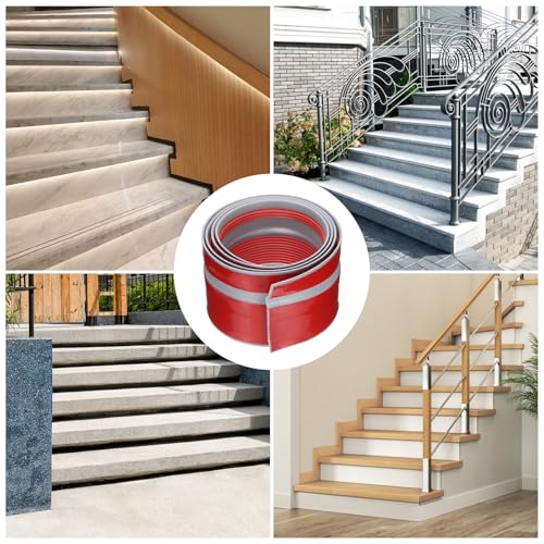 QUARKZMAN Stufenkantenschutz, rutschfeste Treppenstufen, selbstklebende Treppenstufenleisten für den Innen- und Außenbereich, Zuhause, Büro, Rot (1,2 m)