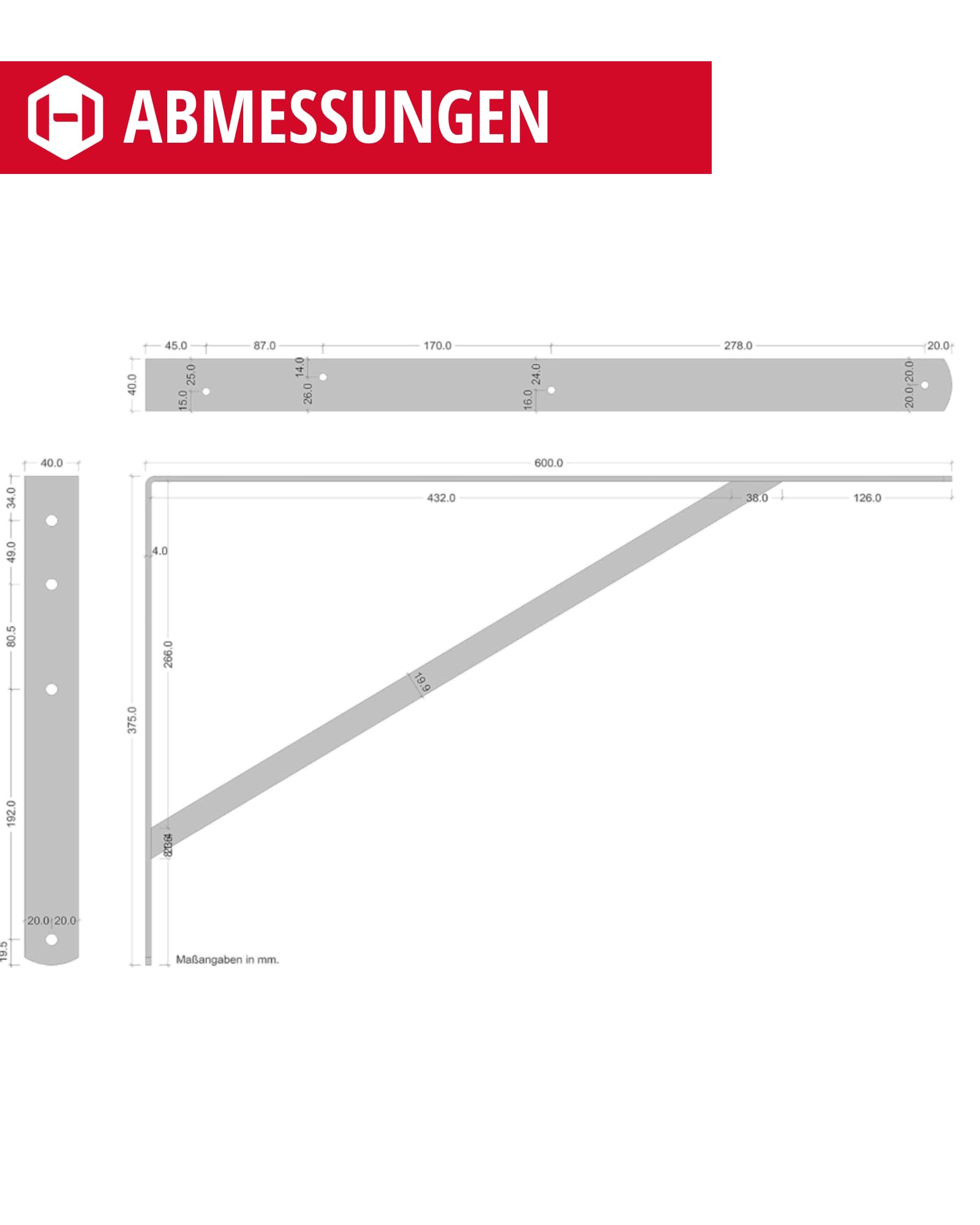 Schwerlast-Konsole 10 Stück - Wand-Winkel Athena Schwerlast-Träger Verzinkt - Grau Tragkraft 300 kg Regal-Halter Stahl massiv Regalträger für die Wandmontage, 10x 600 x 375 x 40 mm