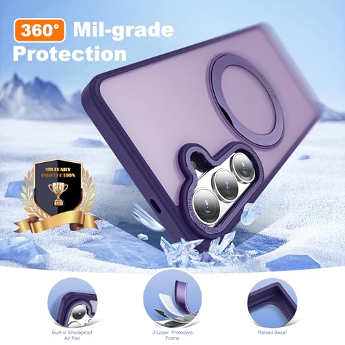 Image of for Samsung Galaxy S26 Plus Case with 360Rotatable Magnetic Ring Stand Compatible with Mag-Safe Military Protection Matte Translucent Phone Case for Samsung Galaxy S26+,Dark Purple