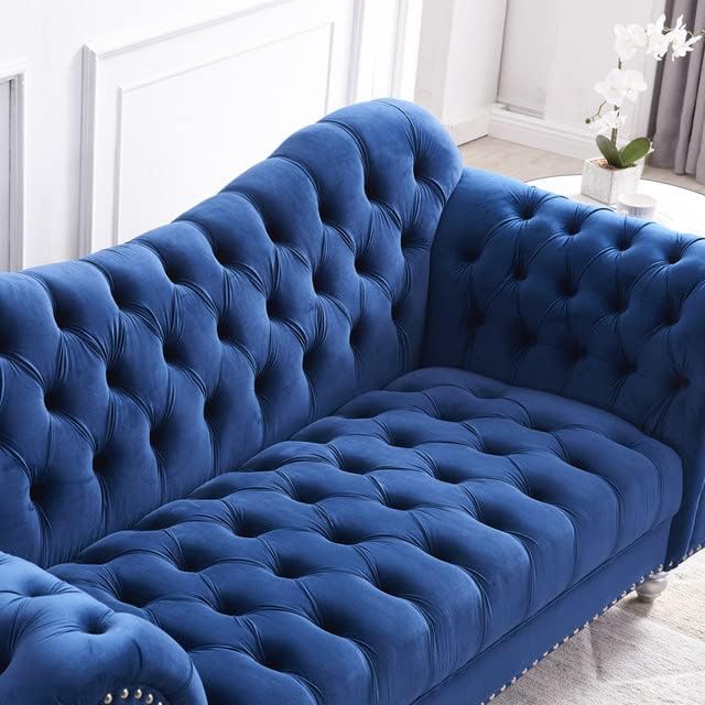 Blue Velvet Couch Set Modern Luxury Living Room Furniture Chesterfield Loveseat Sofa Chair