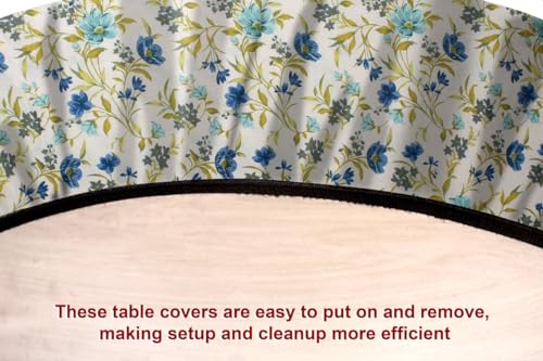 Image of The Furnishing Tree Elastic Cotton Oval Center Table Cover 16x48 in Inches Floral Blue Leaf on offwhite Base