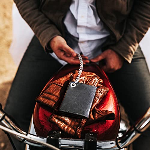 RAW HYD Leather Trifold Wallet - Vintage Key Chain Wallet - Rugged Genuine Leather Wallet w/ Steel Chain - Durable Men's Wallets w/ Snap Closure, Multiple Card Slots, ID Slot & Zipper Pocket (Black)4