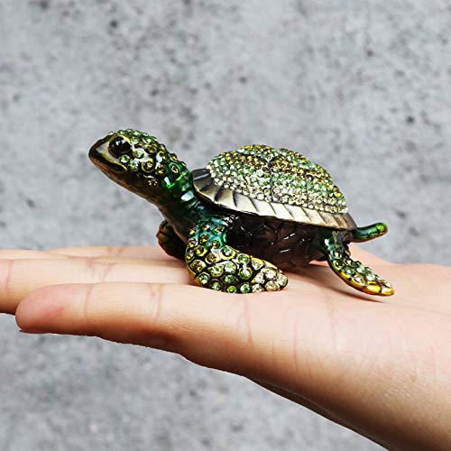 Waltz&F Diamond turtles Hinged Trinket Box Hand-painted Animal Figurine Collectible (green)