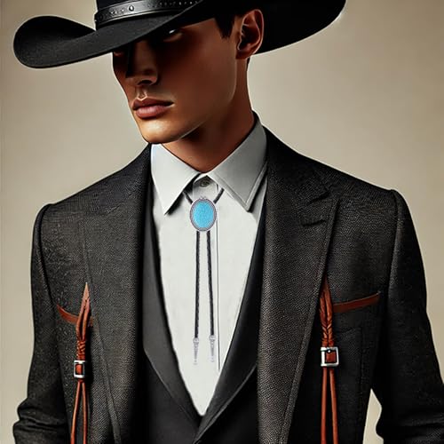 Image of Vintage Western Cowboy Rodeo Black Agate Bolo Tie for Men Women | Premium braided leather, adjustable sliding clasp, anti-tarnish alloy pendant, versatile western bolo tie