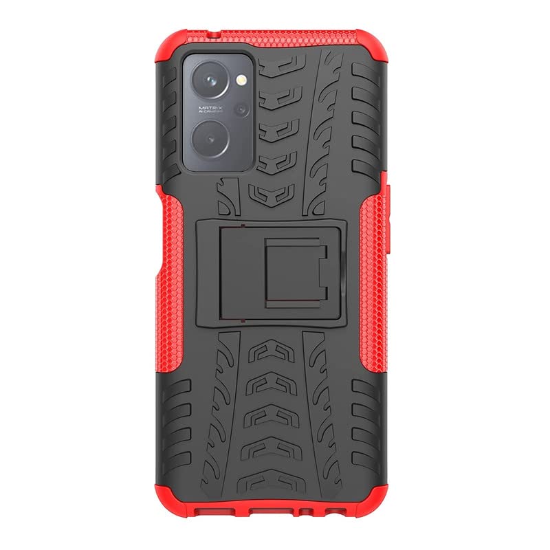 Mobirush Kickstand in-Built Hybrid Shockproof Bumper Defender Back Case Cover for Realme 9i / Oppo K10 4G - Red