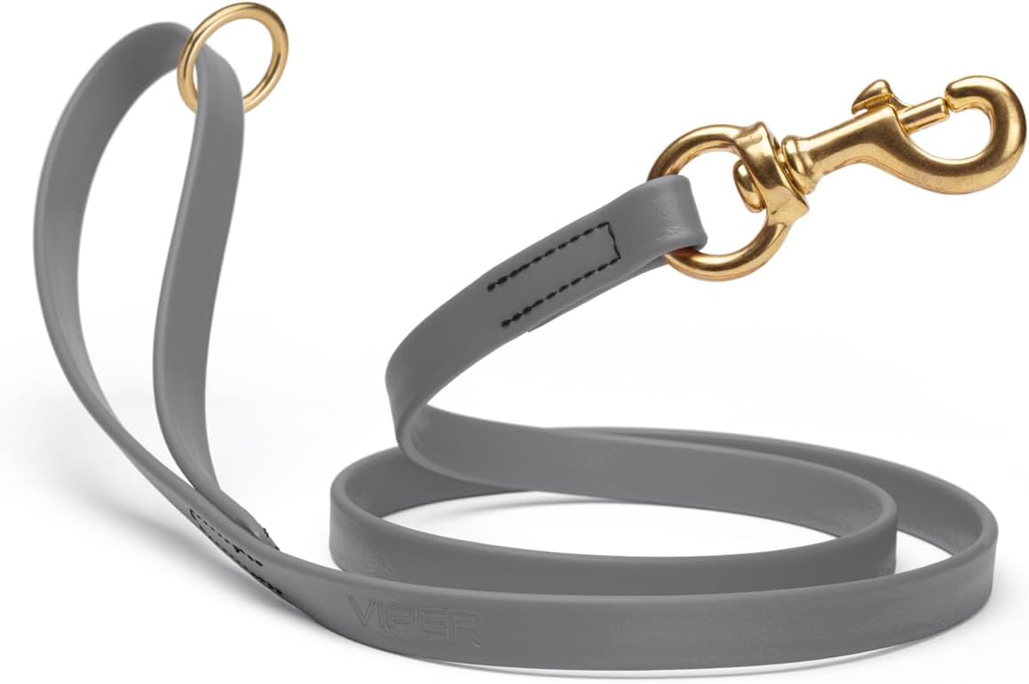 Viper Biothane K9 Working Dog Leash Waterproof Lead for Tracking Training Schutzhund Odor-Proof Long Line with Solid Brass Snap for Puppy Medium and Large Dogs 6ft, Battleship Gray