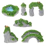 Toddmomy Mini Rockery Decorations Set 6pcs Mini Resin Rock Mountain Hill Pond Bridge Figurines for Micro Landscape Zen Garden Bonsai Decoration