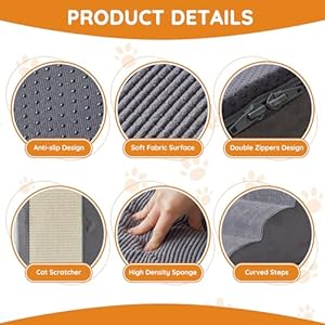   Dog-Steps-for-Bed-Dog-Stairs-for-Small-Dogs-4-Step-Dog-Ramp-for-Bed-Couch-Sofa-and-Chairs-Non-Slip-Bottom-Design-Cat-Scratching-High-Density-Foam-Portable-Pet-Step-Indoor-Grey