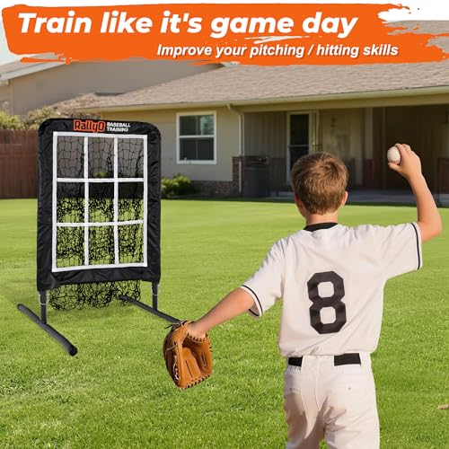 Image of Pitching Net, 9 Hole Baseball & Softball Pitching Net with Strike Zone, Adjustable Pitching Target with 9 Pocket Design, Portable Pitching Practice Equipment