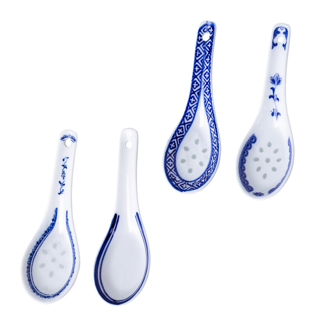 UTHCLO 4pcs Blue and White Porcelain Spoon China Spoons Chinese Cutlery Chinese Wonton Spoons Appetizer Spoon Useful Tableware Chinese Style Soup Spoons Rice Spoons Dinner Spoon Ceramics