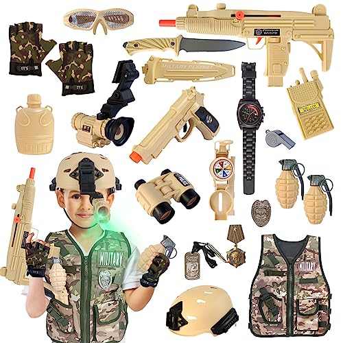 20 Piece Army Costume for Kids, Soldier Military Dress up for Boys 3-10, Kids Army Gear Role Play...