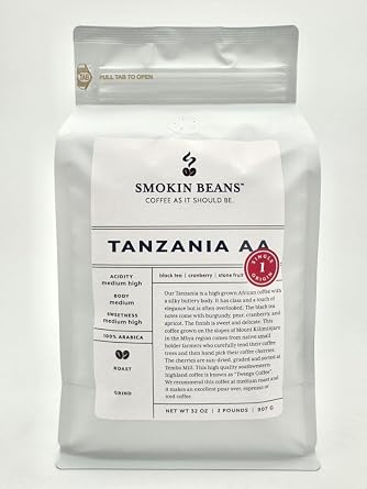 Smokin Beans 2-Pound Africa Tanzania Aa Freshly Roasted Coffee, Washed Processing, Medium Roast, Premium Whole Bean Specialty Coffee