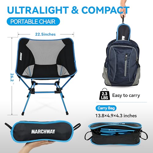 Image of MARCHWAY Ultralight Folding Camping Chair, Heavy Duty Portable Compact for Outdoor Camp, Travel, Beach, Picnic, Festival, Hiking, Lightweight Backpacking (Sky Blue)
