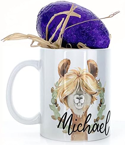 Hairyworm Personalised Mug and Milk Chocolate Easter Egg Gift Set, Customised with Name/Number/Text, (11oz) White Mug with Red Football Shirt, Football Mug