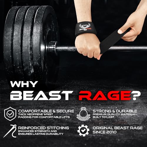 Foto von BEAST RAGE Zughilfen für Krafttraining (Fitness Straps) Kreuzheben Gurte Frauen Männer (Gepolstert) Gewichthebergurte Baumwolle Handgelenkstütze Griffe Hantel Bar (Lifting Straps) (Schwarz)