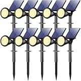 WELALO Solar Spot Lights Outdoor Waterproof IP65, 10 Pack 4 Lighting Modes Solar Powered Landscape Spotlights with Auto On/Off, Solar Garden Christmas Yard Pathway Wall Lights for Outside, Warm White