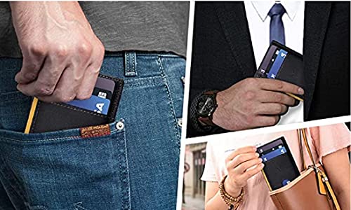 Image of Contacts Genuine Leather Slim Wallet | RFID Blocking Skinny Minimal Thin Front Pocket Wallet Sleeve Card Holder for Men | Up to 7 Card Slots Including 1 ID Window (Black)