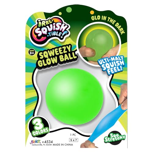 JA-RU Sqweezy Glow Ball (1 Ball Assorted) Glo in the Dark Squishy Toy for Boys & Girls. Stretchy Ultra Squish Feel Fidget for Kids, Teen, & Adult. Irresistible Sensory Relief Party Favor. 4534-Glow-1