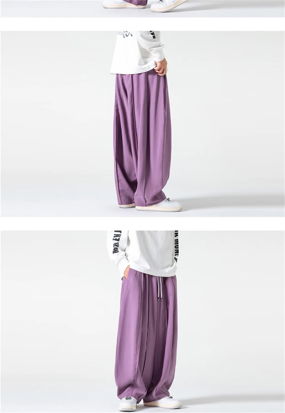 Spring and Men Japanese Cargo Pants Silky Fabric Wide Leg American Loose Harem Pants