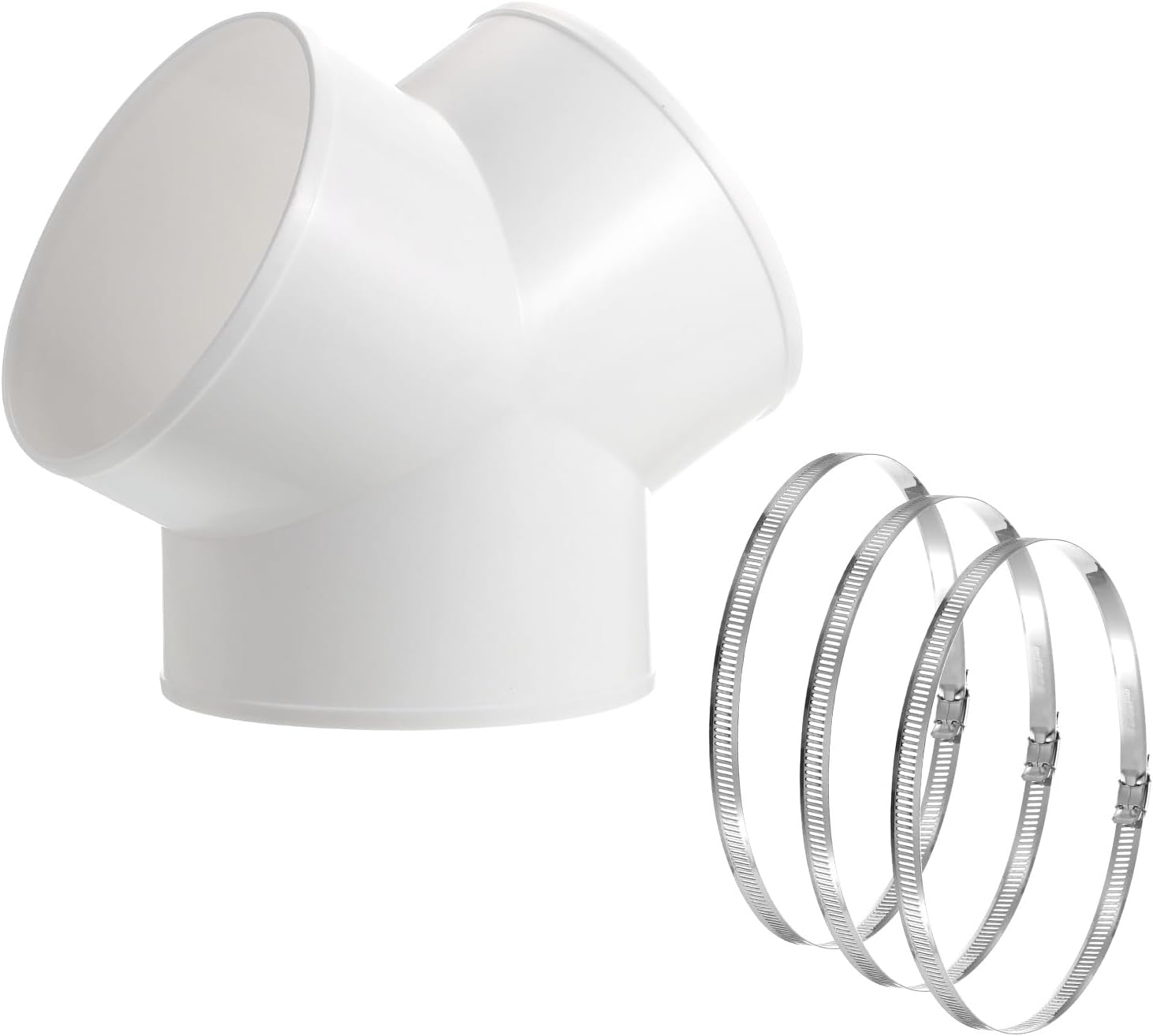 PATIKIL 6 Inch 3 Way Duct Connector, 45 Degree PVC Y-Shape Ducting Splitter Air Vent Duct Hose Exhaust Pipe Adapter Dust Collection Fitting with 3 Pcs Hose Clamps for HVAC Dryer Systems