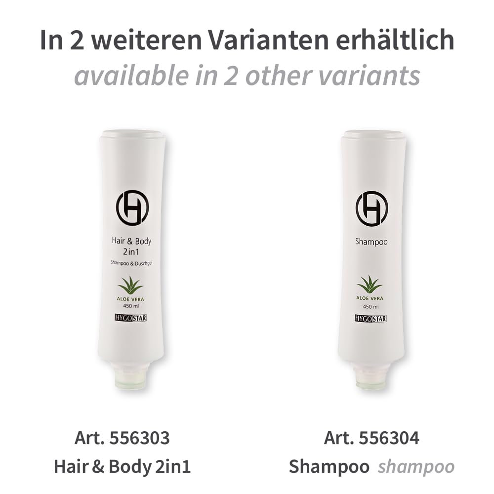 FRANZ MENSCH 20 Stück Hygostar Shower Gel | Flasche Squeeze, weiß, V: 450ml, L: 6cm, B: 6cm, H: 23cm, Karton, Hotel-Duschgel, Hotel Einweg Duschgel, Hotelkosmetik