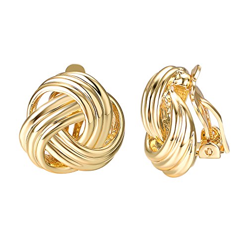 Yoursfs knot clip on earrings for women 18k yellow gold plated th…