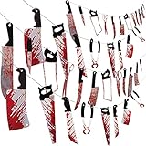 Halloween Party Decorations - Bloody Weapon Banners Set of 4, Creepy Garland with 40 Weapons for Horror Theme Parties, Halloween Decor for Home and Outdoor