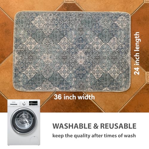 Image of nunubaby Washable Pee Pads for Dogs, Stylish, Non-Slip and Leak-Proof Pee Pads. Reusable Potty Pads for Dogs for Crates and Floors.(Blue /Multi, 24 inch x36 inch )