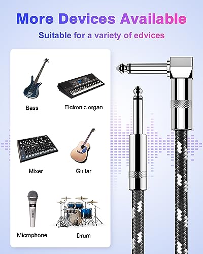 Image of New Bee Guitar Cable 10ft Electric Instrument Bass AMP Cord for Electric Mandolin, Pro Audio (Right Angle to Straight, Black White)