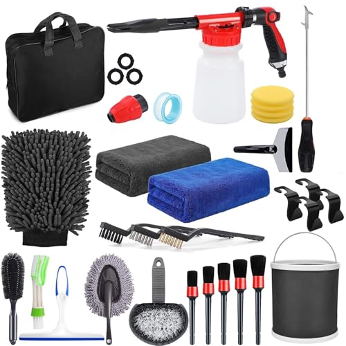 33Pcs Car Wash Kit Detailing Cleaning Tools Set with Bag Collapsible Bucket Car Washing Supply Set غسيل السيارات