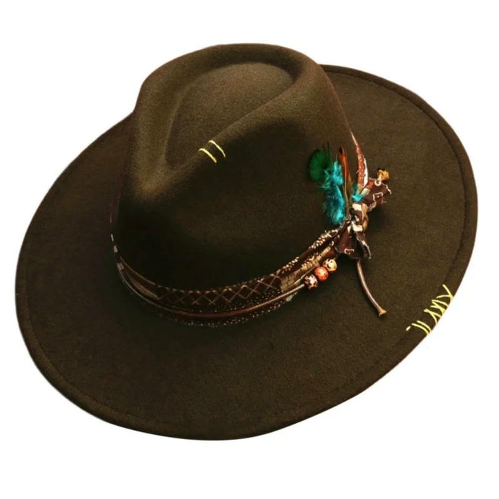 Zbdp Women's A Fedoras Panam Hat Exotic Maillard For Men Photo Props Western For Men Unisex Wear Headwear