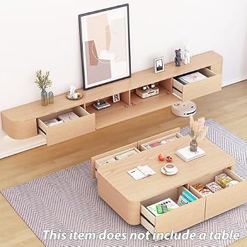 TV CabinetFloating TV stand cabinet, 200cm TV cabinet with Doors in Media Wall Unit, Modern Entertainment TV Console Decorative Storage TV Unit for Living Room and Office (light brown, 120cm
