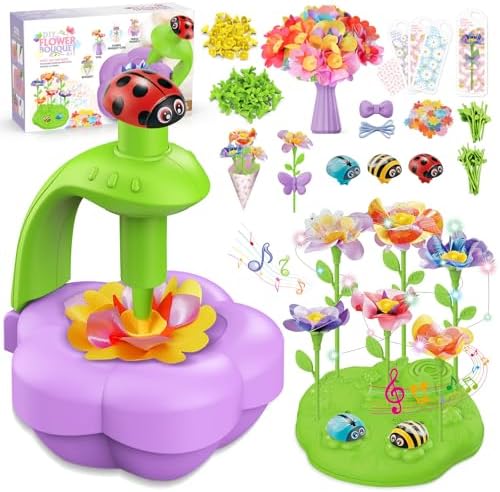 Fabric Flower Bouquets Toys with Music and Light, DIY Arts and Craft Kits Toy for Kids Ages 4-8, Preschool Educational Toys, Christmas Birthday Gifts for 4 5 6 7 8 Year Old Gril