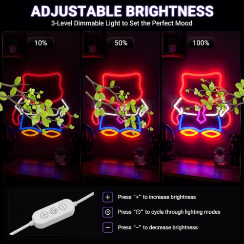 Image of Cartoon Neon Sign Game Anime Anger Neon Sign for Wall Decor, Dimmable Modern Acrylic LED Sign for Bedroom Game Room Kids Room Party Decor Gifts for Boy 5V Usb