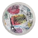 Paquete de 4 pomos para armarios de cocina, armarios, aparadores, armarios, Francia, París, Torre Eiffel