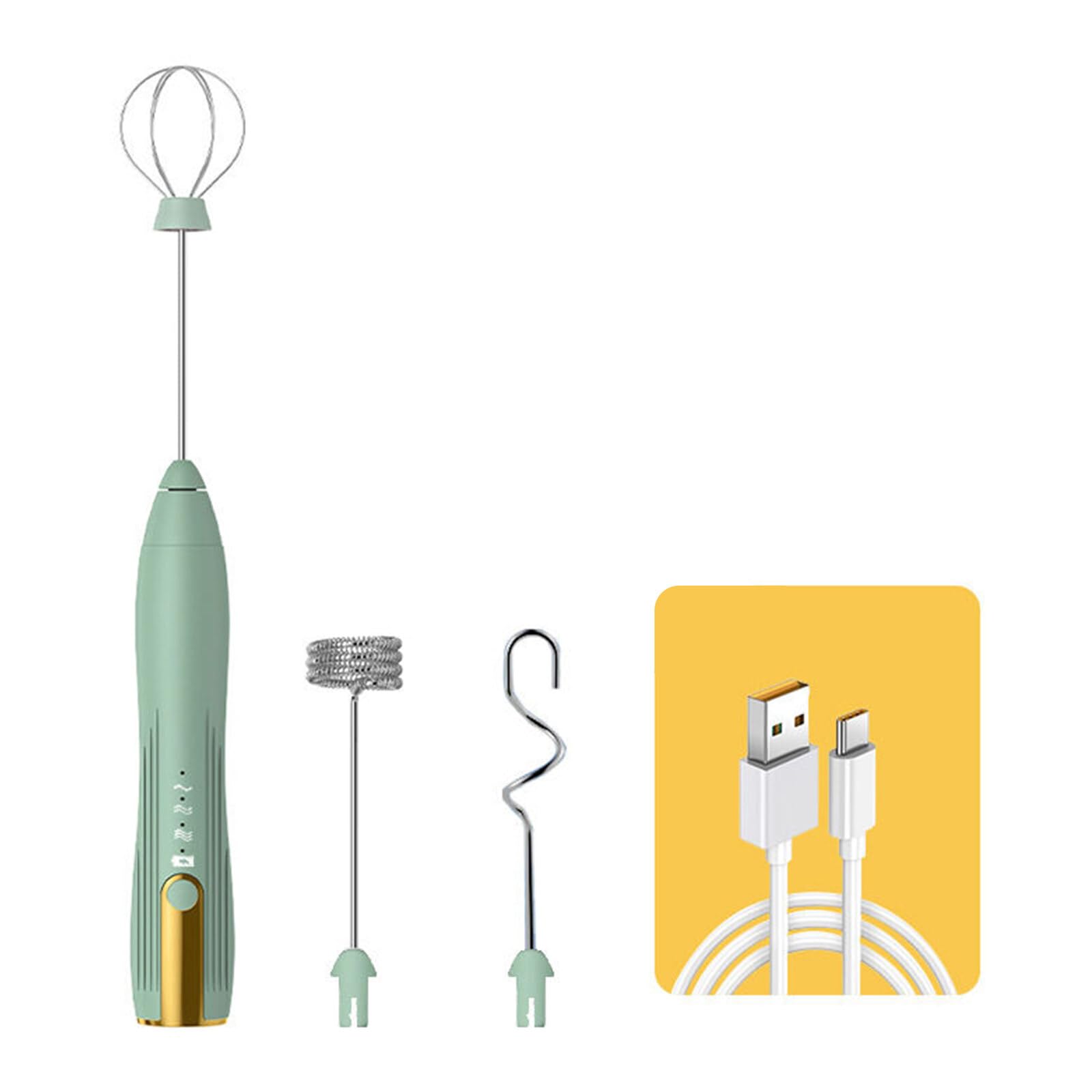 Milk Frother Handheld Coffee and Cappuccino Mixer USB Rechargeable Drink Mixer Foam Maker with 3 Heads 3 Speeds for Latte Hot Chocolate Egg Milk Coffee Milkshake Whisk