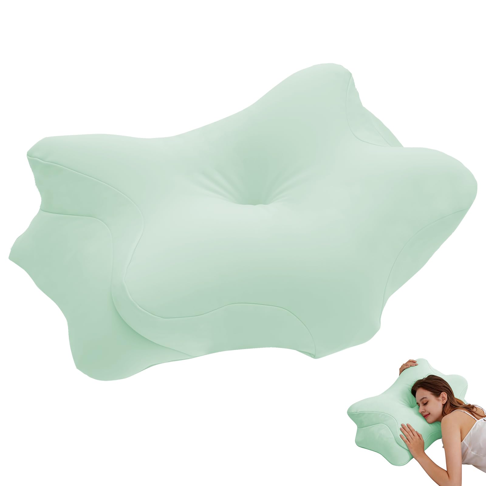 Cervical Pillowcase for Butterfly Shaped Memory Foam Neck Support Pillows, Breathable Ergonomics Pillow Cover with Zipper, Replacement Case for 63x42.5cm Sleeping Pillows (Cover Only)(Grass Green)