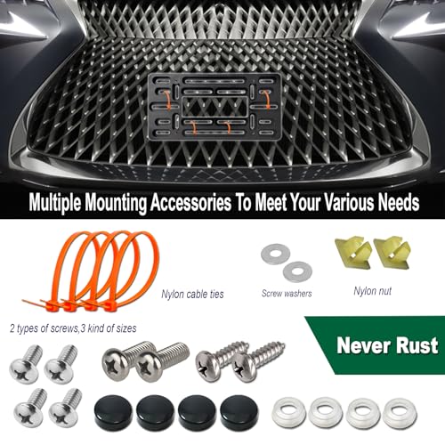 Soporte de aluminio negro para matrícula delantera con adaptador universal de coche Aootf 6