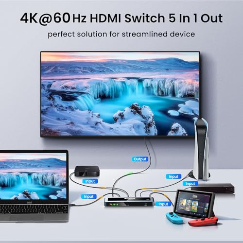 Image of NEWCARE HDMI Switch, Aluminum HDMI Switcher Selector with Remote-5x1 4k@60Hz with Remote