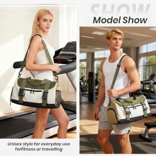 Image of PALAY Gym Bag with Shoe Compartment Green Waterproof Nylon Travel Duffels | large capacity, removable strap, trolley case strap, dry-wet pockets, portable for sports, weekend, vacation